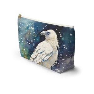 White Raven Accessory Pouch: Unique Leucistic Bird Design, Ideal Gift for Raven Lovers, Anchorage, Alaska Souvenir, Albino Raven image 5