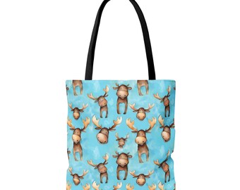 Moose Tote Bag Three Sizes Adorable Moose Pocketless Tote Bag for Travel