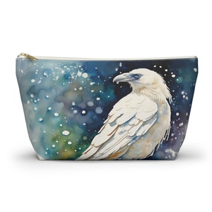 White Raven Accessory Pouch: Unique Leucistic Bird Design, Ideal Gift for Raven Lovers, Anchorage, Alaska Souvenir, Albino Raven image 1