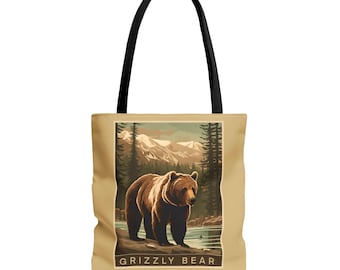 Grizzly Bear Tote, Zoological Style, Alaska, Montana, Wyoming, Washington, Idaho