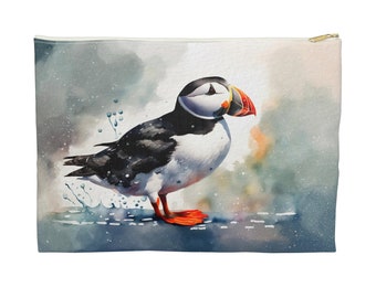 Watercolor Standing Puffin - Flat Accessory Pouch - The Art of Alaska