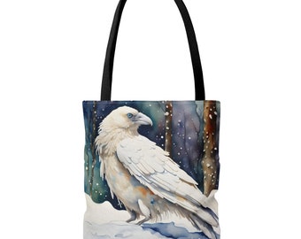 Tote Bag with White Raven, Anchorage, Alaska Souvenir, Gift for Raven Lover Unique White Raven