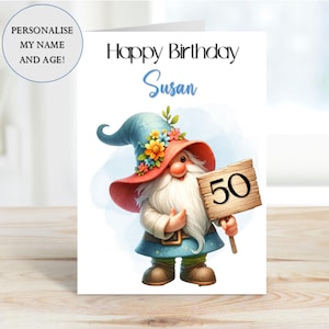 Carte d'anniversaire personnalisée, carte d'anniversaire Gonk, carte d'anniversaire Gnome, 40e, 50e, 30e, 21e, 18e, 60e, carte d'anniversaire pour elle,