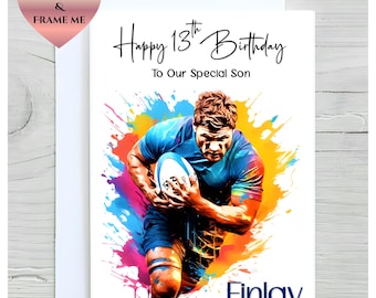 Tarjeta de cumpleaños de rugby personalizada, tarjeta para nieto, tarjeta de cumpleaños número 16 para aficionado al rugby, hijo, sobrino, primo, hermano, tarjeta con temática de rugby, 18