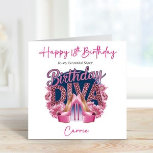 Personalisierte 18. Geburtstagskarte, Geburtstags-Diva, alles Gute zum 18. Geburtstag, Enkelin, Tochter, Nichte, Schwester, Cousin, Freundin
