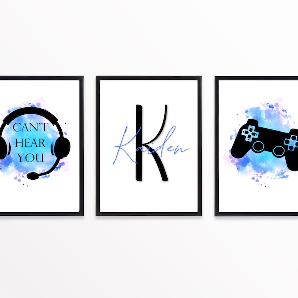 Boys bedroom prints, Gamer, Personalised prints, Computer prints, Prints for bedroom, Gamer wall art, Gaming prints, Trio, set of 3,