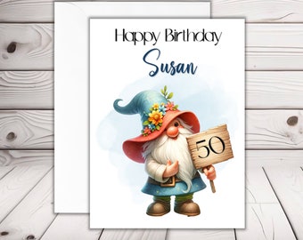 Personalised 50th birthday card, Gonk birthday card, Gnome birthday card, 40th, 50th, 30th, 21st, 18th, 60th, birthday card for her, Friend