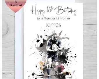 Tarjeta de cumpleaños de rugby personalizada, tarjeta para hermano, tarjeta de cumpleaños número 16 para aficionado al rugby, hijo, sobrino, primo, nieto, tarjeta con temática de rugby, 18