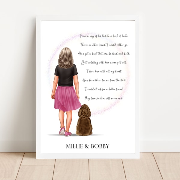 Personalised Child And Pet Print, Girl & dog Print, Pet Portrait, Girl and her dog poem, Gift for little girl, birthday gift for little girl