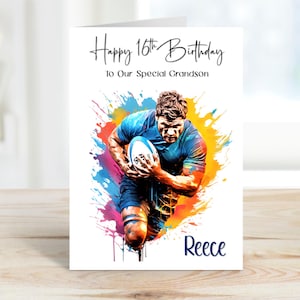 Personalisierte Rugby Geburtstagskarte, Karte für Enkel, Karte zum 16
