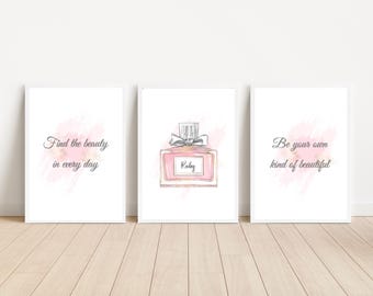 Make up print, Personalised print, teenage girl room, Prints for bedroom, Teenage bedroom pictures, Dressing room decor, set of 3, Perfume