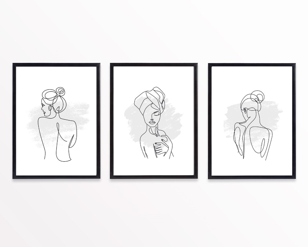 Set of 3 Line Art Prints Bathroom Wall Art One Line Prints Etsy