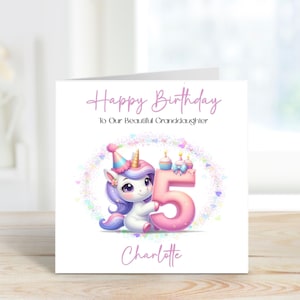 Personalisierte 5.Geburtstagskarte, Einhorn Geburtstagskarte, kleine Mädchen 5.Geburtstag, Enkelin, Tochter, Nichte, Schwester, Cousine