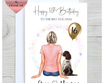 Personalised girl and dog birthday card, Girl and her dog card, birthday day card her, Dog lover birthday card, Dog mum card, Dog Mom card