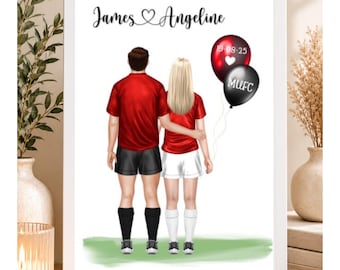 Personalisierter Pärchendruck, Fußballfan-Druck, Valentinstagsgeschenk, Pärchendruck, Fußballpaar, Jahrestagsgeschenk, Geschenk für den Freund