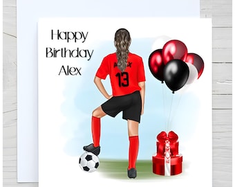 Personalised football card, Girl footballer card, Birthday football card, Womans football, Girl football gift, Gift for girl footballer