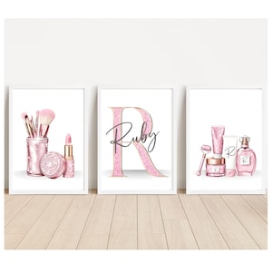 Make up prints, Personalised print, teenage girl room, Prints for bedroom, Teenage bedroom pictures, Dressing room decor, set of 3, Perfume