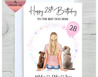Personalised girl and dog birthday card, Girl and her dog card, birthday day card her, Dog lover birthday card, Dog mum card, Dog Mom card