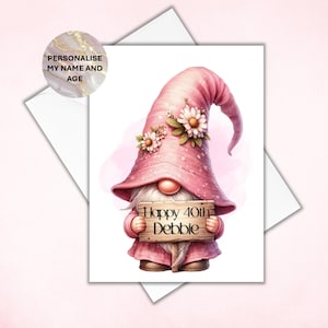 Carte personnalisée de 40e anniversaire, carte d'anniversaire de Gonk, carte d'anniversaire de gnome, 40e, 50e, 30e, 21e, 18e, 60e, carte d'anniversaire pour elle, ami