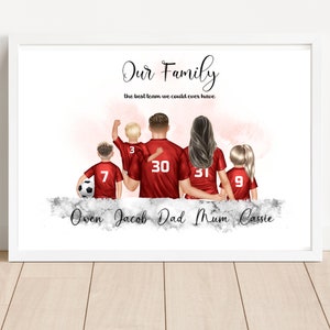 Personalised Family print, Family football print, Fathers day gift, Christmas gift for football fan, Football team picture, Birthday gift