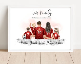 Personalised Family print, Family football print, Fathers day gift, Christmas gift for football fan, Football team picture, Birthday gift