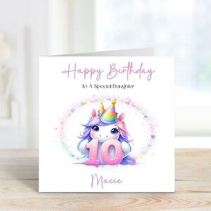 Personalisierte Geburtstagskarte zum 10. Geburtstag, Einhorn Geburtstagskarte, kleine Mädchen zum 10. Geburtstag, Enkelin, Tochter, Nichte, Schwester, Cousine
