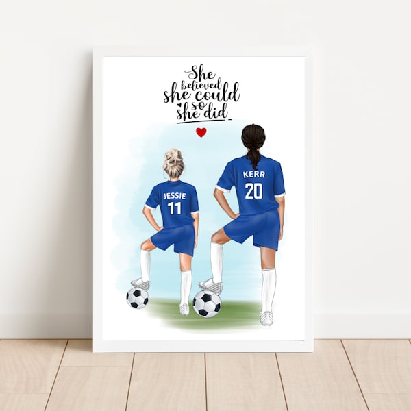 Sam Kerr print, Football gift, Personalised football print, Girl footballer picture, Womans football, Chelsea Football, Football print,