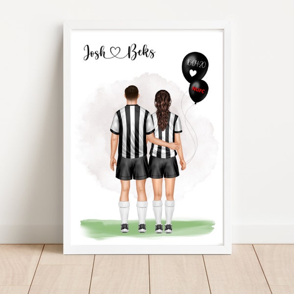 Personalised Couple Print, Football fans print, Valentines day gift, Couples print, Football Couple, Anniversary gift, Gift for boyfriend