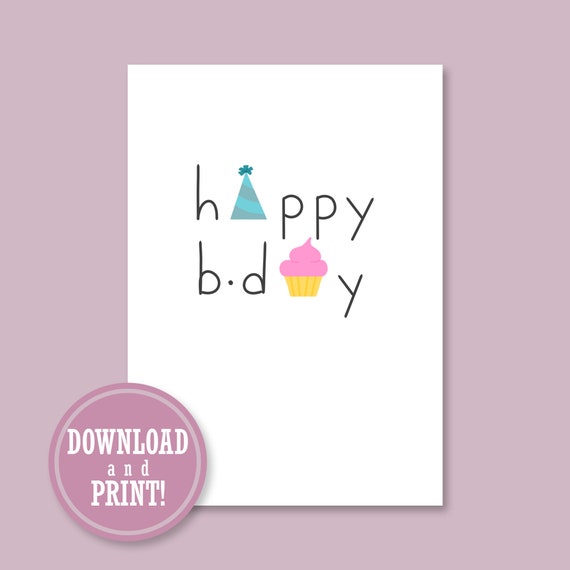 Printable Happy Birthday Card Instant Digital Download Etsy
