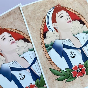 Stray Kids Art Print, Bangchan, décoration murale Kpop, Tatouage Old School, Carte de vœux, Décor nautique, Cadeau pour fan de kpop, K-pop Merch, SKZ