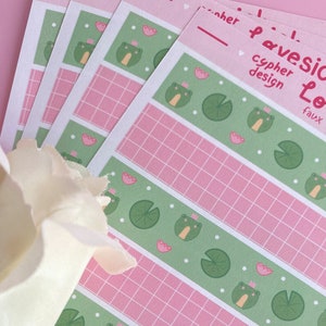 Faux Washi Tape, Frosch Aufkleber, Kawaii Ästhetik, Frosch-Dekor, Bujo Aufkleber, Scrapbook, Herz und Pfeil, Geschenk für Freund, Cottagecore