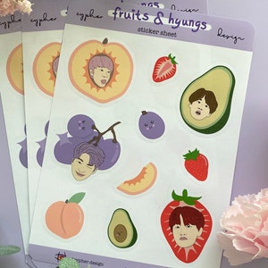 BTS stickervel Namjoon, J-Hope, Yoongi en Jin / Kpop stickers stickers cadeau / Fruit schattig esthetische paarse borahae RM Hoseok Agust D Suga