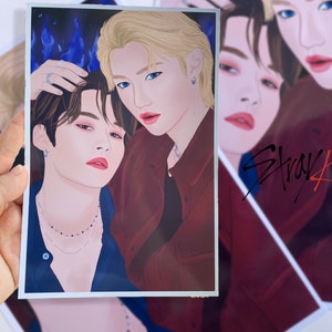 Stray Kids Art Print, SKZ, Lee Felix, Lee Know, Kpop wanddecoratie, Dark Aesthetic, Wenskaart, Ansichtkaart, Cadeau voor kpop fan, Poster