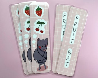 Laminated Bookmark, Cute bat, Double sided Bookmarks, Cute gifts for friends, Kawaii Aesthetic, Kawaii Bookmark, Goth bookmark, Gothic bat