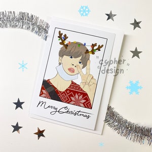BTS Weihnachtskarte, Park Jimin, Rentier, Bangtan Sonyeondan, Grußkarte, Postkarte, Kpop Kunstdruck, K-pop Briefpapier, Geschenk für Freund
