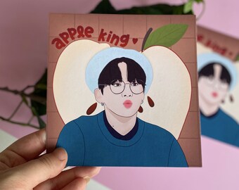 Lámina artística de Ateez, Jongho Ateez, decoración de pared de Kpop, estética kawaii, regalo para fans del Kpop, Atiny, póster de Kpop, arte de pared bonito, postal, manzana