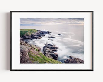 Langzeitbelichtung Meerlandschaft Druck, Nordseeküste Wandkunst, Nordschottland Fotografie, digitaler Download