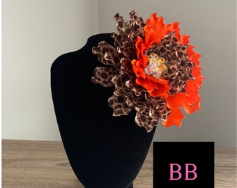 Flower Brooch Print and Orange Mix Pin Corsage