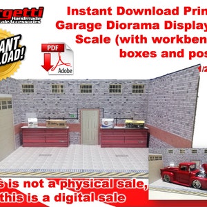 Instant Download Printable Garage Diorama Display 1/24 Scale (with workbenches, boxes and posters)