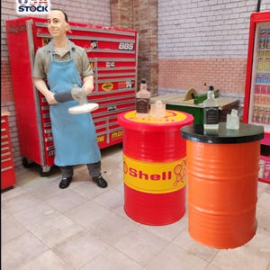 Oil Drum Table with Bottle 1/18 Scale Diorama Garage Accessory