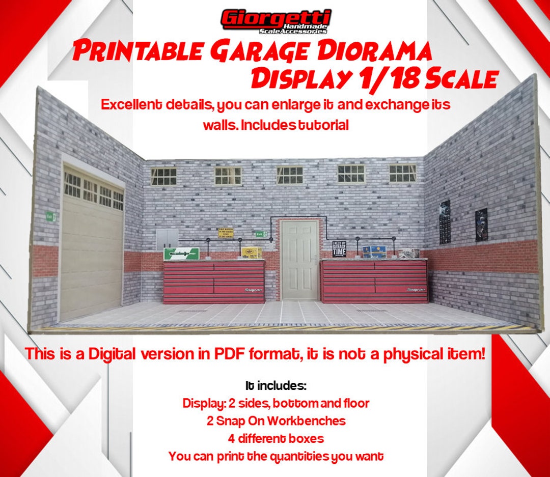 Instant Download Printable Garage Diorama Display 1/18 Scale