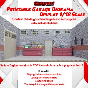 Instant Download Printable Garage Diorama Display 1/18 Scale (with workbenches, boxes and posters)