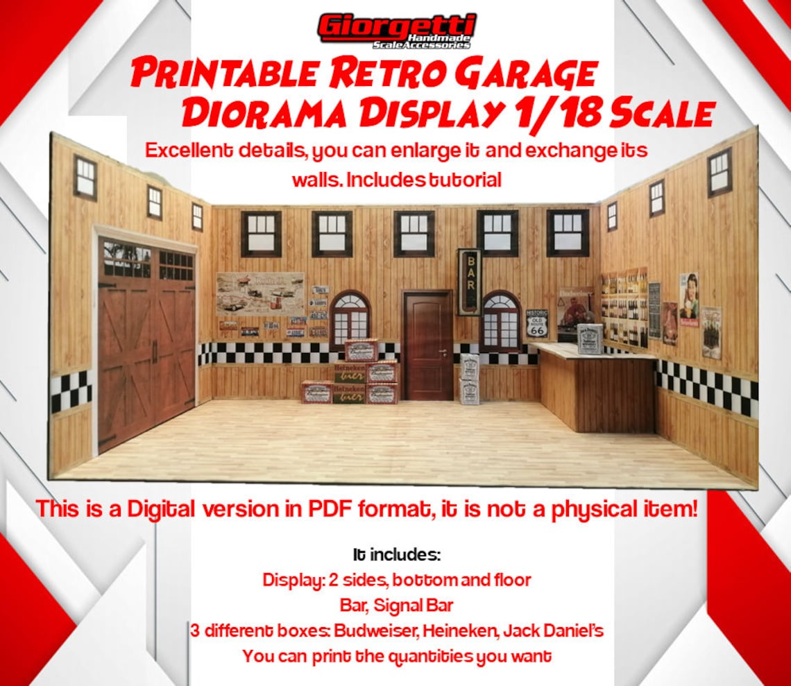 Printable Retro Diorama Garage Display 1/18 Scale Etsy