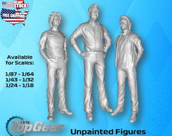 Top Gear Crew (3) UNPAINTED Resin Figures 1/87 1/64 1/43 1/32 1/24 1/18 Scale USA Stock