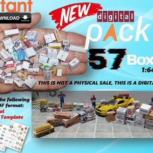 Directe download 57 afdrukbare dozen: schaal 1:64 (garagediorama-accessoire)