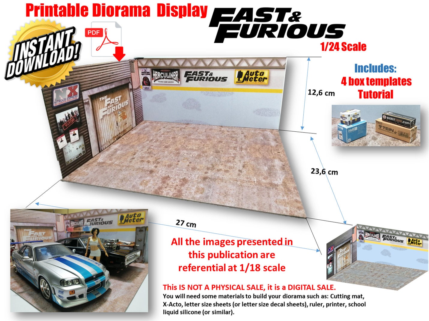 Téléchargement instantané imprimable Ther Fast & Furious Display Garage 1/24  Scale -  France