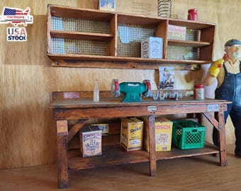 Vintage Workbench Set With Accessories 1/18 Scale Diorama (Handmade Accessory)