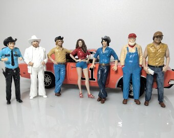 The Dukes Of Danger (Set of 7 figures) Resin Painted Figures 1/18 Scale Diorama Garage