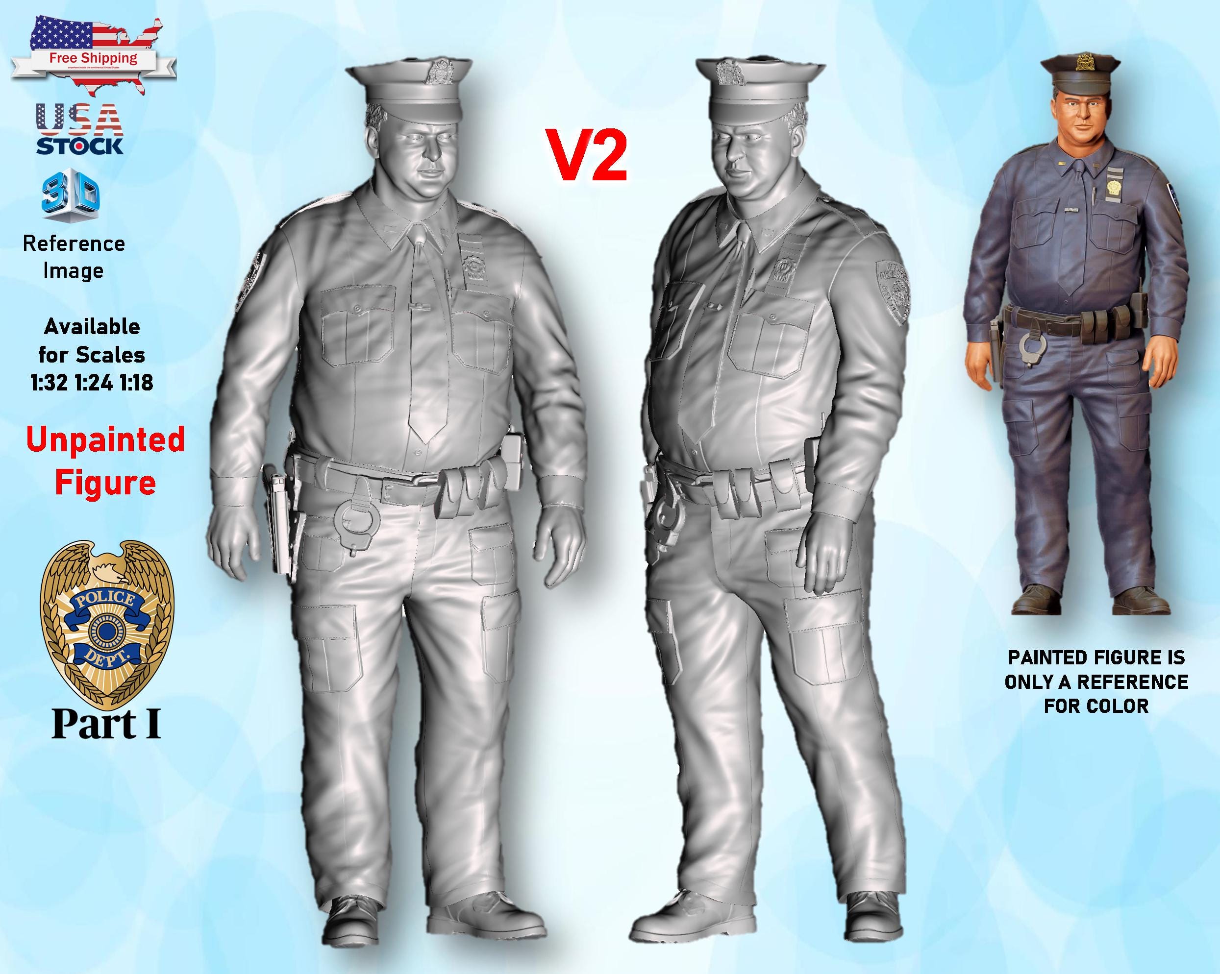 Police Officers PART 1 UNPAINTED Resin Figures 1/32 1/24 1/18 Scale USA ...