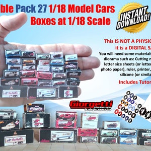 Instant Download Printable Pack 27 1/18 Model Car Boxes at 1/18 Scale (Diorama Garage Accessory)